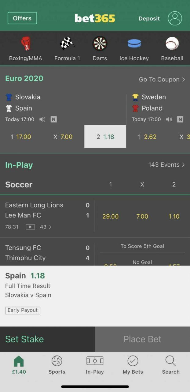 Bet365 website screenshot