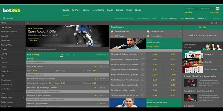 Bet365 website screenshot
